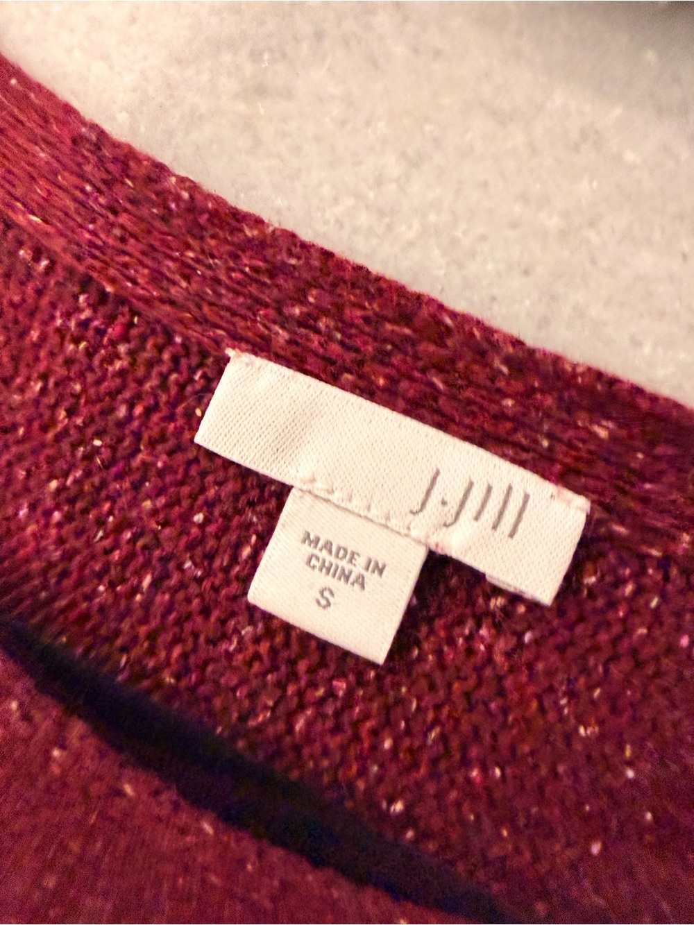 J.Jill Size S Silk Cotton Blend Burgundy Boatneck Flecked Long Sleeve Sweater - Picture 6 of 9